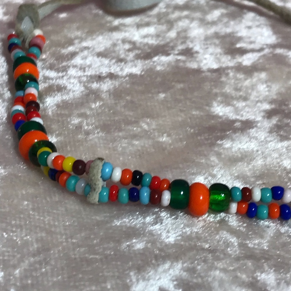 Vintage Hippy Seed Beaded Bracelet Leather EUC Retro Hippie Festival Adjustable
